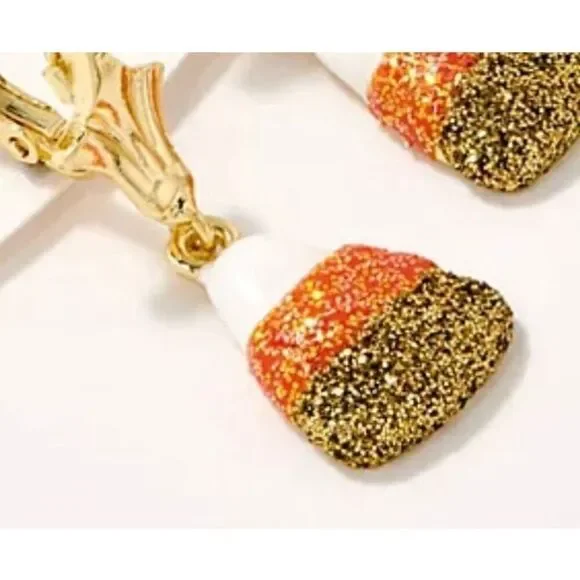 Kirks Folly Candy Corn Glitter Lever Back Earrings